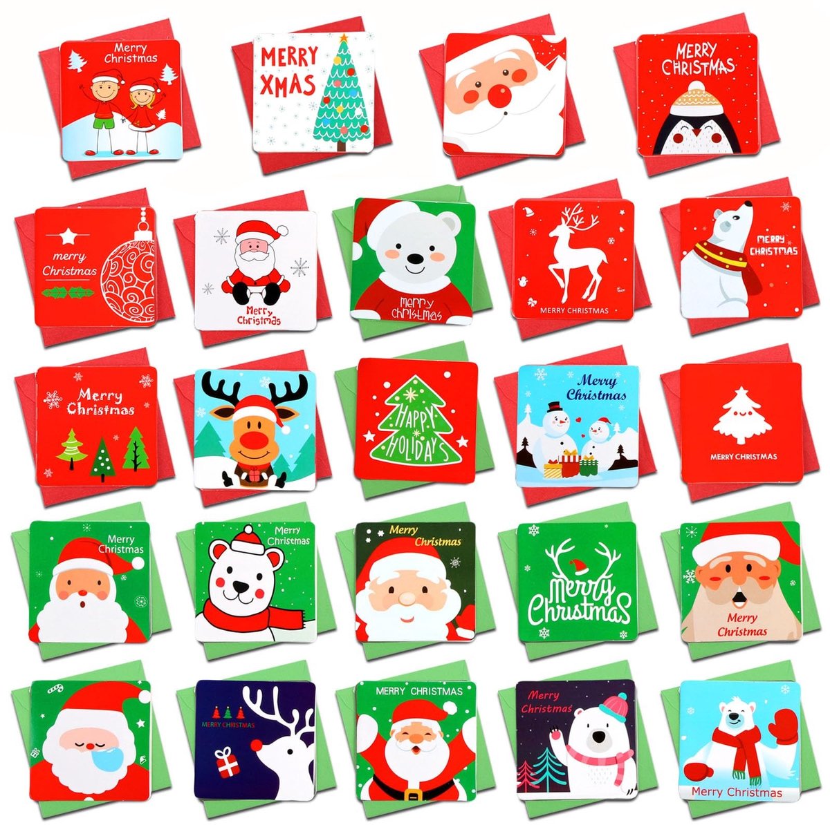 aladdien - Mini-kerstkaarten - 144 stuks - Perfect voor kerstcadeaus - Rood groen blauw - Vrolijk en feestelijk - Voor elke kerstgroet - Assortiment..