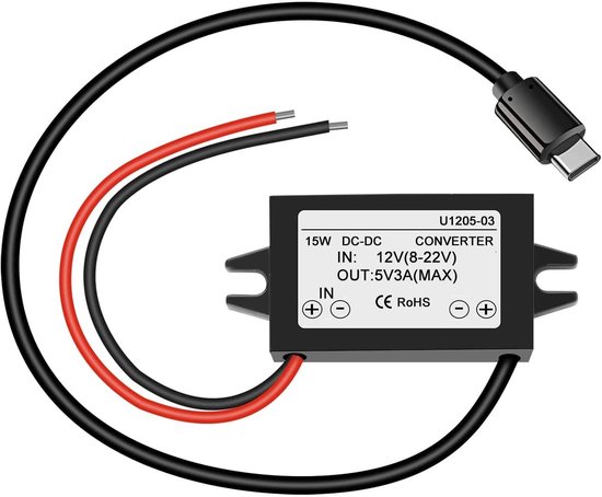 Store_9 - Waterdichte 12V naar 5V Converter - Type C USB C - Stroomomvormer - Compact formaat - 3A Output - Compatibel met Raspberry Pi 4 - Ideaal ...