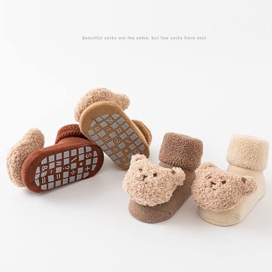 Babysokken - Warme sokken - Binnen spelen - Antislip zolen - 8-11 cm - Beige — afbeelding 3