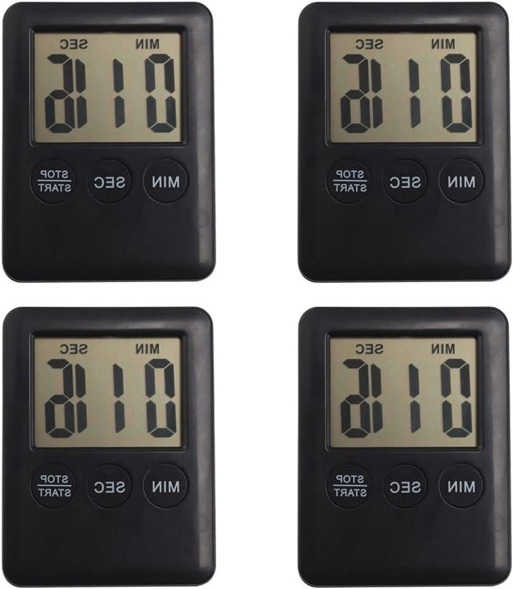 Keukentimers - Digitale Klokjes - Koken en Bakken - Groot LED Display - 4 Stuks - Zwart