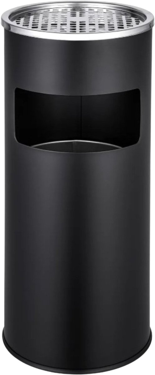 Rookpaal - Zwart - 60 cm hoog - Diameter 25 cm - Staande Asbak met RVS Afvalbak - Asbak Voor Buiten - Buitenasbak Groot - Asbakken - Vloerasbak