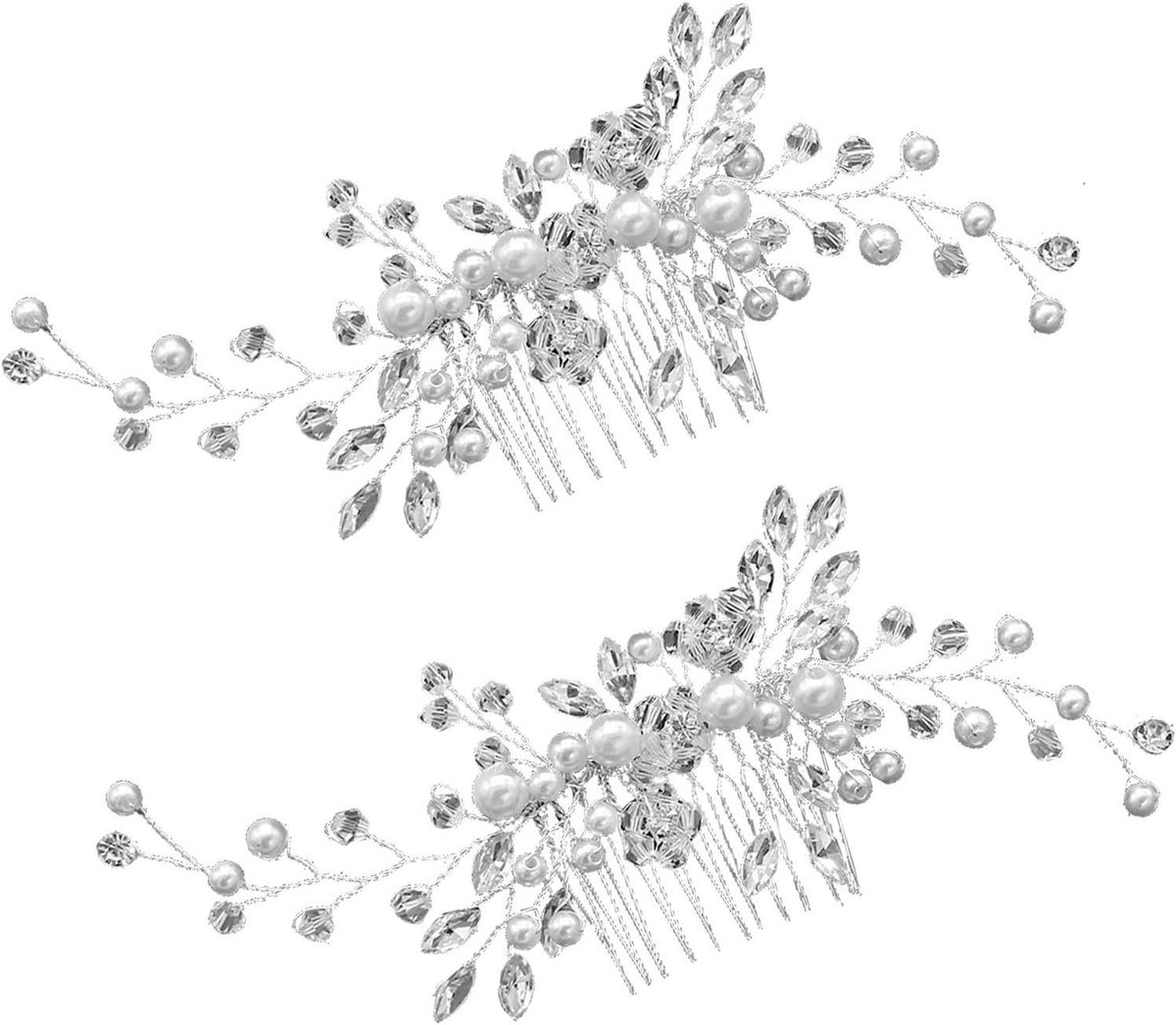Bruidshaarkam - Haarsieraad bruiloft - Bruiloft kapsel - Kristallen parels - 2 stuks - Zilver