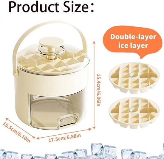IJsblokjesmaker Set - IJsblokjes Vorm - Drankjes Koelen - Dubbellaags Stapelbaar - 17 cm - Beige — afbeelding 2