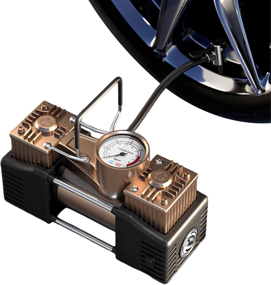 Auto Luchtpomp - Draagbare Compressor - Banden Oppompen - Dubbele Cilinder - 120 W - Zwart thumbnail 6