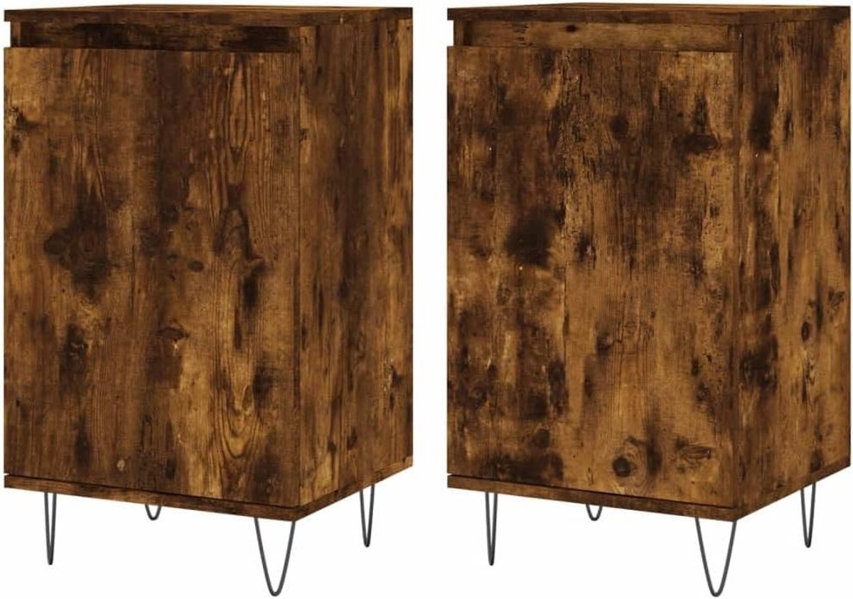 Opbergkasten - Zijkastjes - Spullen Opbergen - Bewerkt Hout - 2 stuks 40x35x70 cm - Gerook