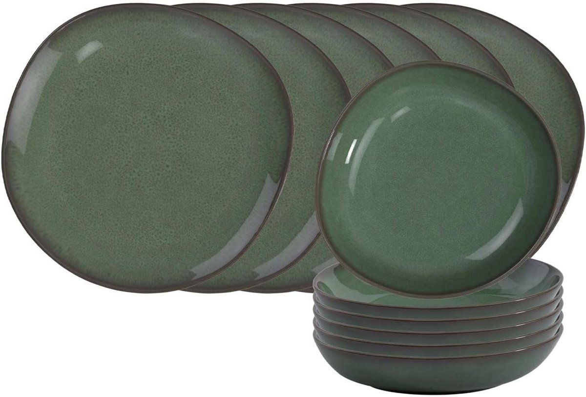 Servies Set - Diner Set - Gezellig Tafelen - Unieke Effectglazuur - 6 Personen - Groen