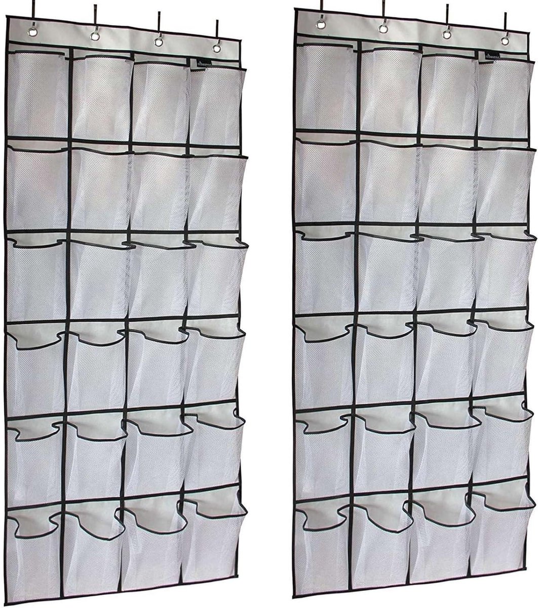 Deur Organizer - Opbergtas Schoenen - Ruimte Besparen - 24 Mesh Zakken - 144 x 56 cm - Wit