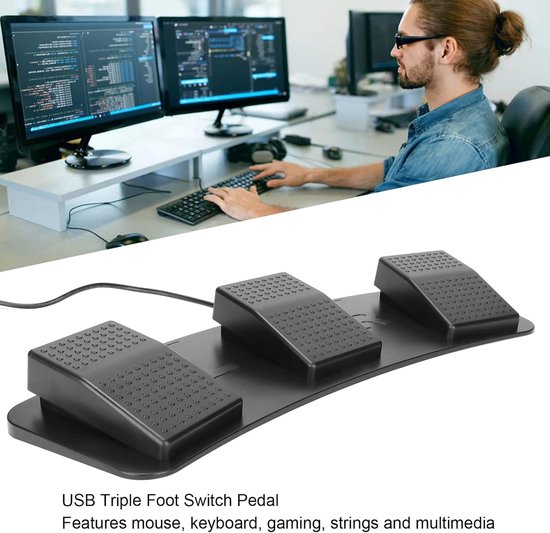 USB Voetpedaal - Drievoudige Schakelaar - Computertoetsen - Programmeerbaar - 3 Pedaal - Zwart — afbeelding 5