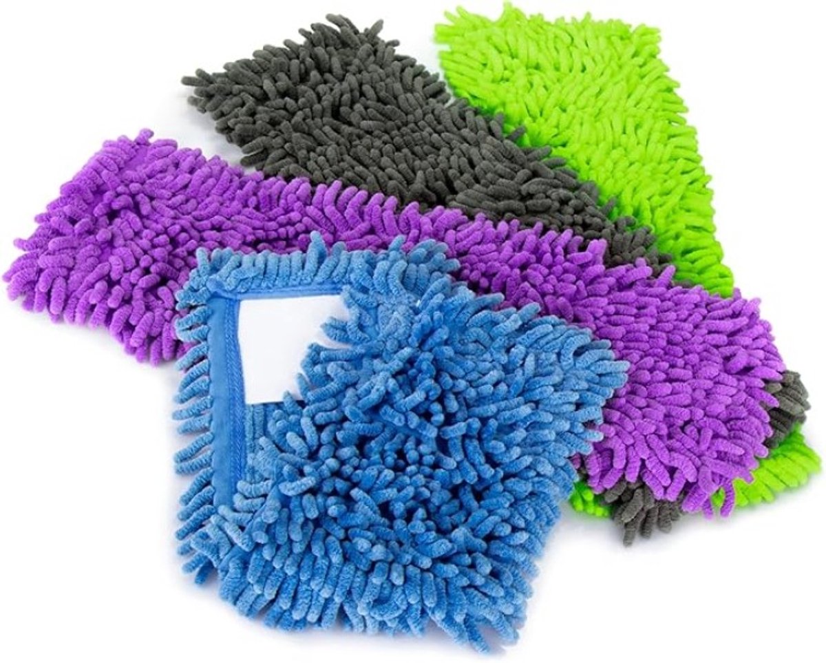 4 Stuks Microvezel Chenille Vloerwisser Hoezen - Blauw, Grijs, Paars, Groen