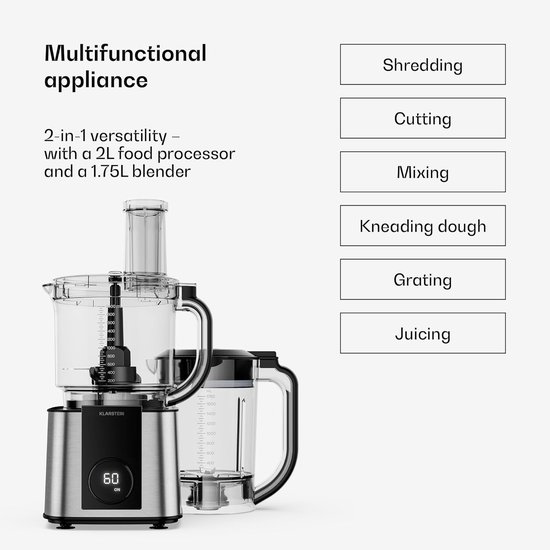 Keukenmachine Mixer - Multifunctionele Keukenapparaat - Maaltijden Bereiden - Krachtige 1200W Motor - 2L Kom 1.75L Mixer - Zilver — afbeelding 5
