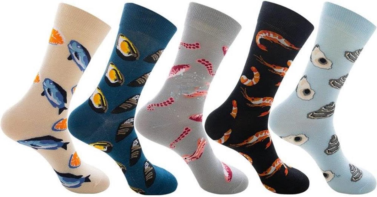 Dames Sokken - Warm Gebreid - Binnen Dragen - Antislip Zolen - 5 Paar - Zeevruchtenpatroon