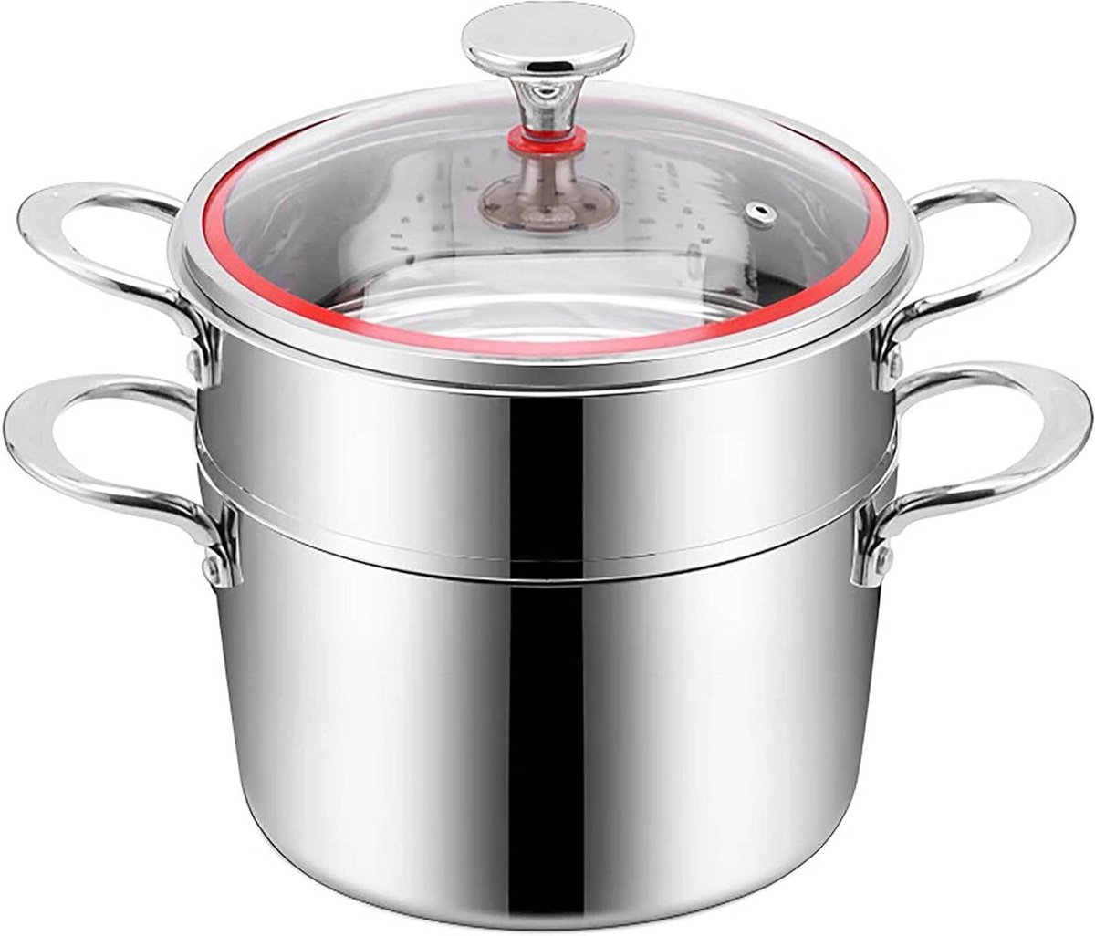 Stoompan Soeppan - Extra dik - Koken en Stomen - Roestvrij staal 304 - 24 cm - Zilver