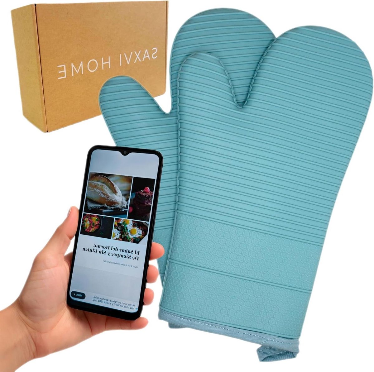 Ovenwanten Set - Keukenhandschoenen - Hitte Beschermen - Antislip Siliconen - 2 Stuks - Lichtblauw