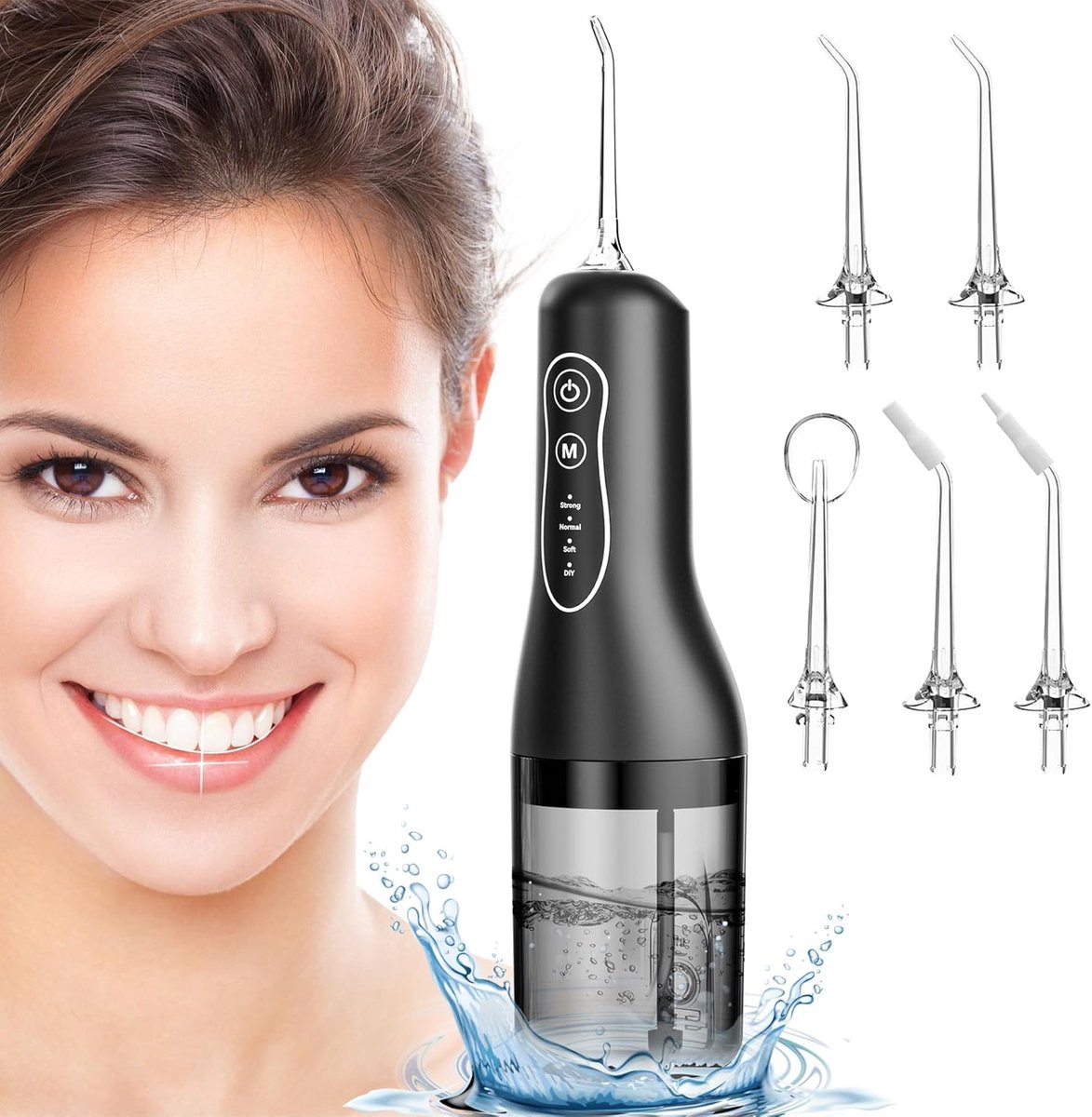 Waterflosser, waterflossers en irrigators met 4 modi en 5 sproeiers, tandheelkundige waterflosser, USB oplaadbaar en IPX7 waterdicht, geschikt voor mondhygiëne en frisse adem