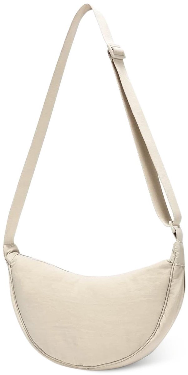 SPHProducts - Half Moon Bag - Nylon Crossbody Tas voor Dames en Heren - Stijlvolle Schoudertas - Beige Kleur - Geschikt voor Vrijetijd - Ruim en Functi...