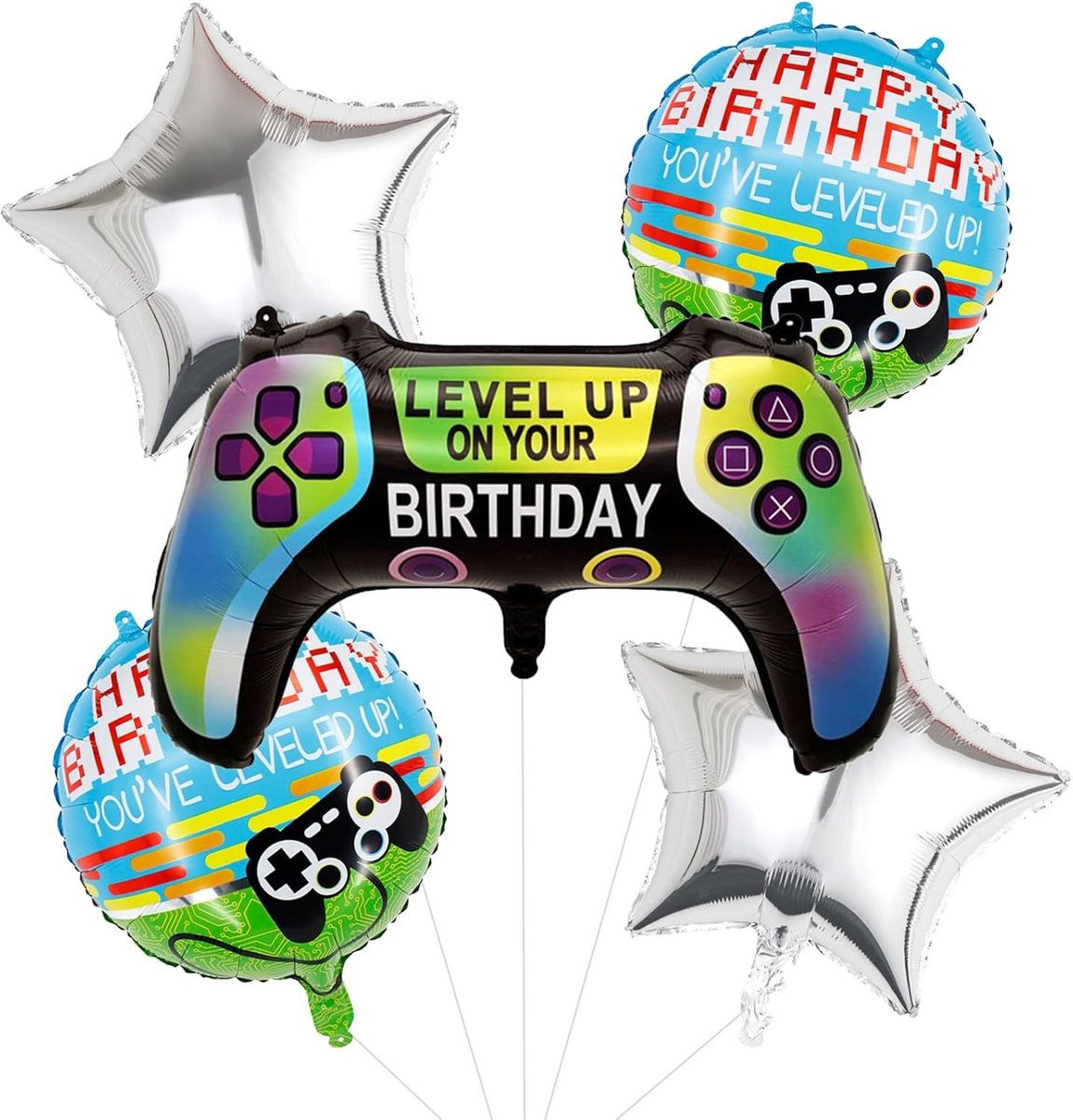 ONF3 - Gaming controller - Feestballonnen - Sterren zilver - Verjaardag - Koboko - Geschikt voor verjaardag - Zilver - 5 stuks