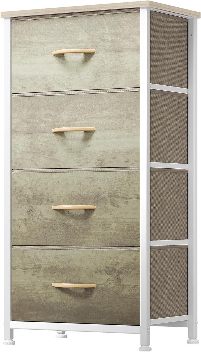 Ladekast met 4 laden - Opbergunit dressoir - Ruimte Organiseren - Stalen frame houten top