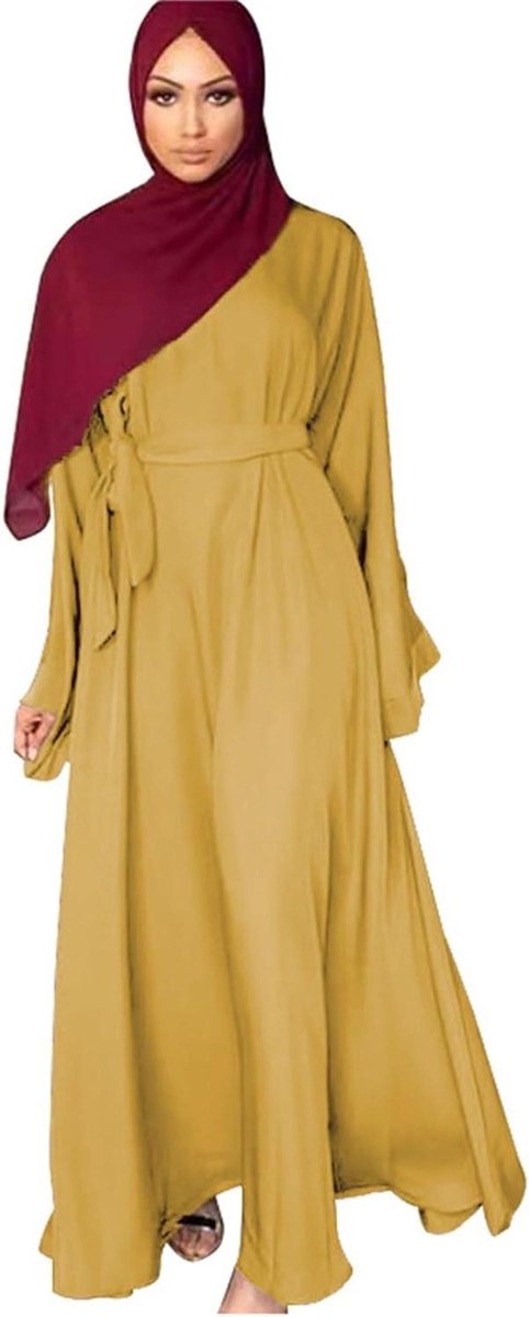 Dames Jurk - Elegante Kaftan - Feestelijke Gelegenheid - Losse Pasvorm - Lange Mouwen - Zonder Kleur