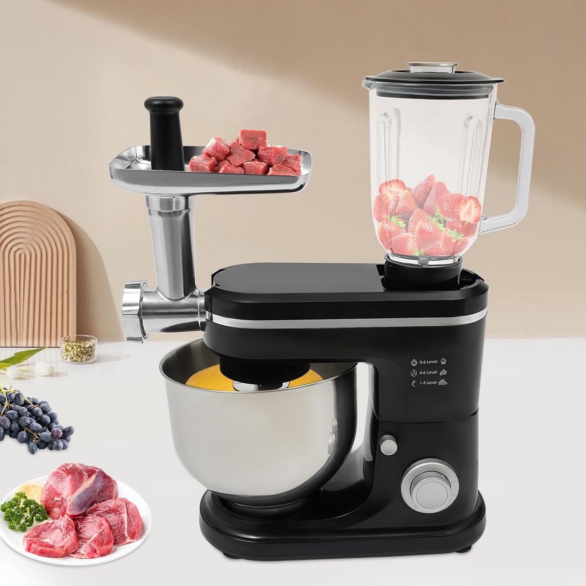 Keukenmachine Blender - Mixer Sapcentrifuge - Bakken En Mixen - 3-in-1 Functionaliteit - 6L Kom - Zwart — afbeelding 6