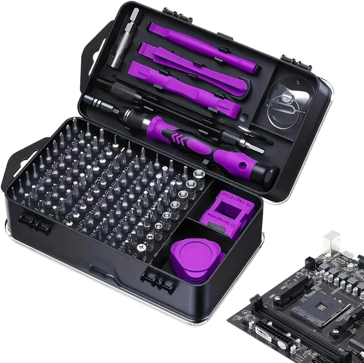 Schroevendraaierset - Precisie gereedschap - Elektronica reparatie - 115 magnetische bits - 15.8 cm lengte - Paars