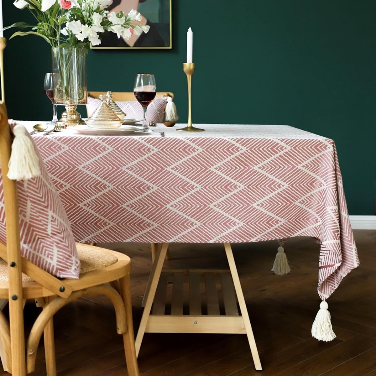 Tafelkleed Rechthoekig - Tafellaken Jacquard - Elegante Tafel Dekken - Kreukvrije Polyester - 110 x 170 cm - Rood
