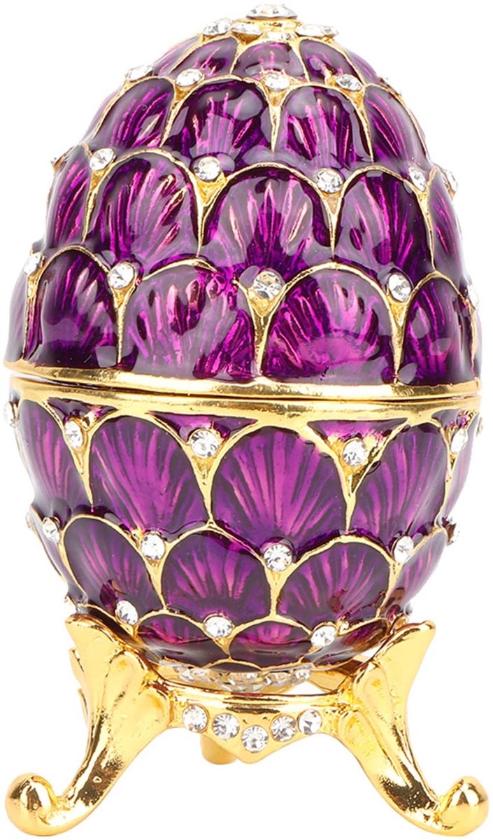 aladdien - Handgeschilderd Geëmailleerd Fabergé-ei - Uniek Sieradenorganisator - Vintage Stijl - Paars - Snuisterijdoosje - Woondecoratie - Geschikt..