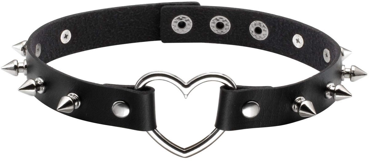 aladdien - Punk Stijl Choker Ketting - Liefde Hart Design - PU Lederen Kraag - Spiked Accenten - Uniek Sieraad - Geschikt voor Feesten en Festivals