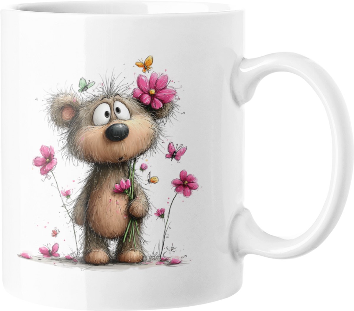 Schattige Teddybeer Mok, Schattige Beer met Bloemen Koffiekop, Vlinderliefhebber Mok, Moederdag Cadeau Idee, Verjaardagscadeau, 330ml Keramische Mok