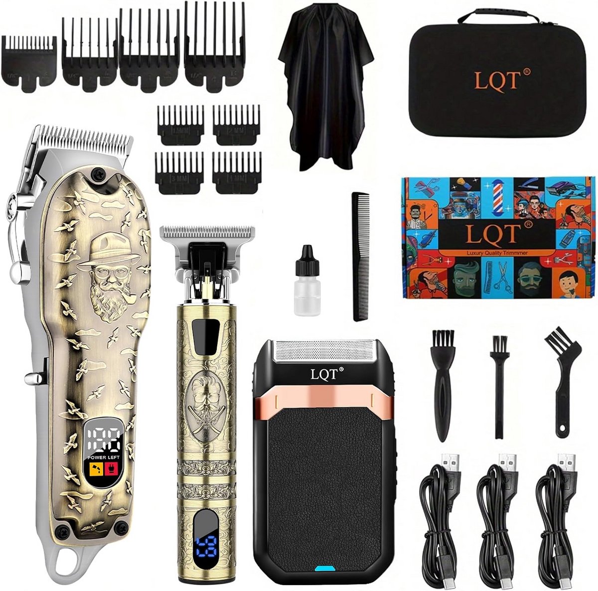 Professionele Draadloze Baard- en Haar Trimmer Set voor Mannen met LED Display