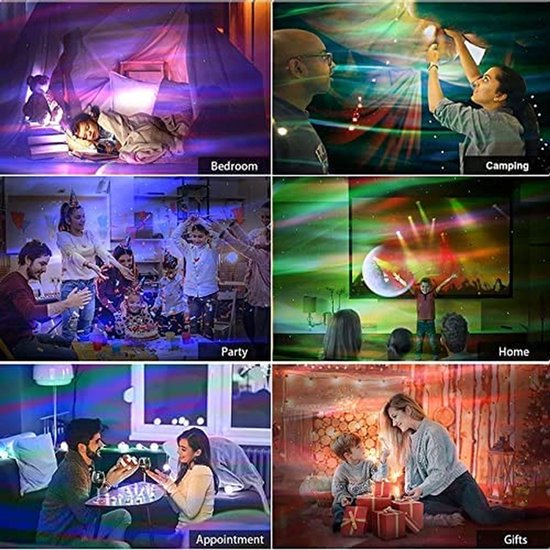 Aurora Projector Nachtlampje met Muziekluidspreker voor Slaapkamer en Feestdecoratie - 15 Kleurmodi, Geluid Geactiveerd, Timer van Aurora — afbeelding 4