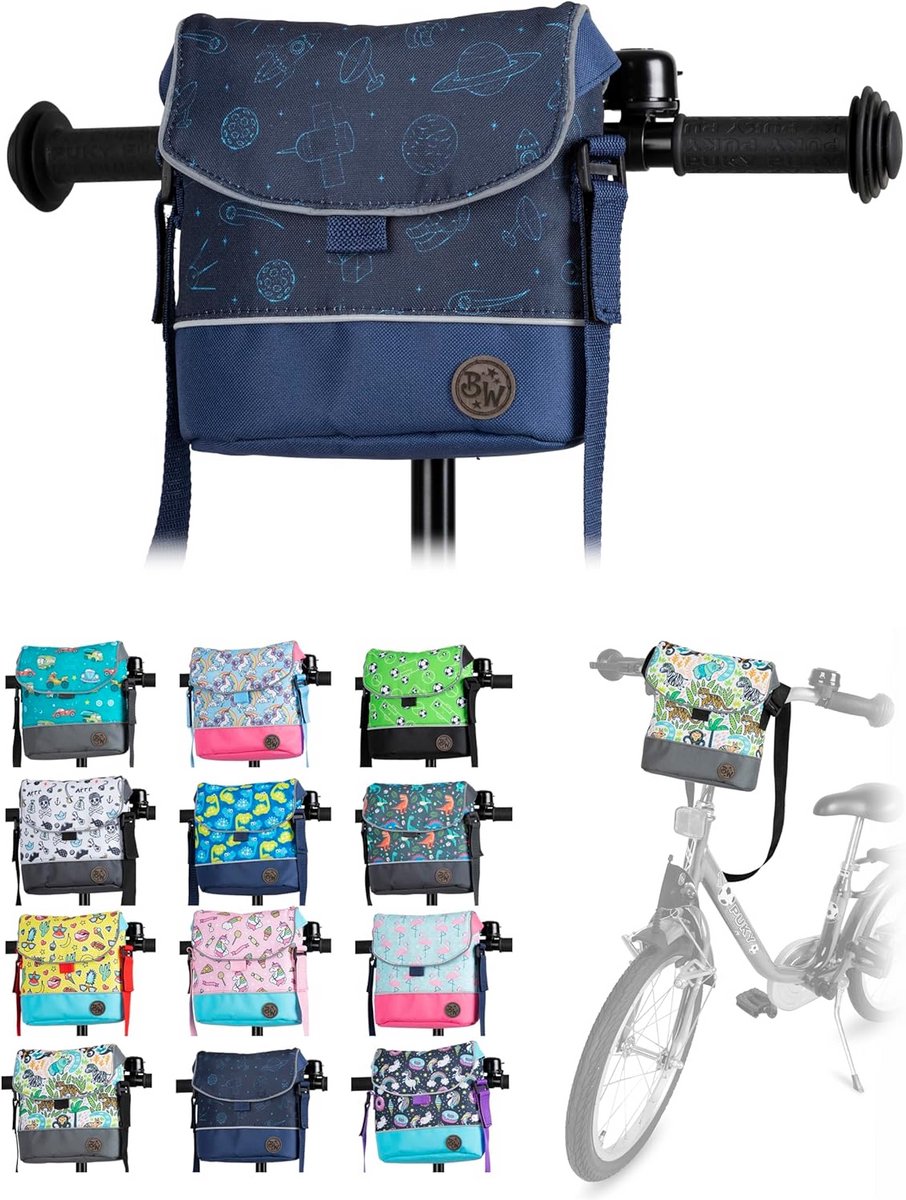 BAMBINIWELT Stuurtas voor kinderen – fietstas voor kinderen, loopfietstas & stuurmand met schouderriem – compatibel met Puky, Woom & step – waterafstotend & robuust, kleur: Model 22