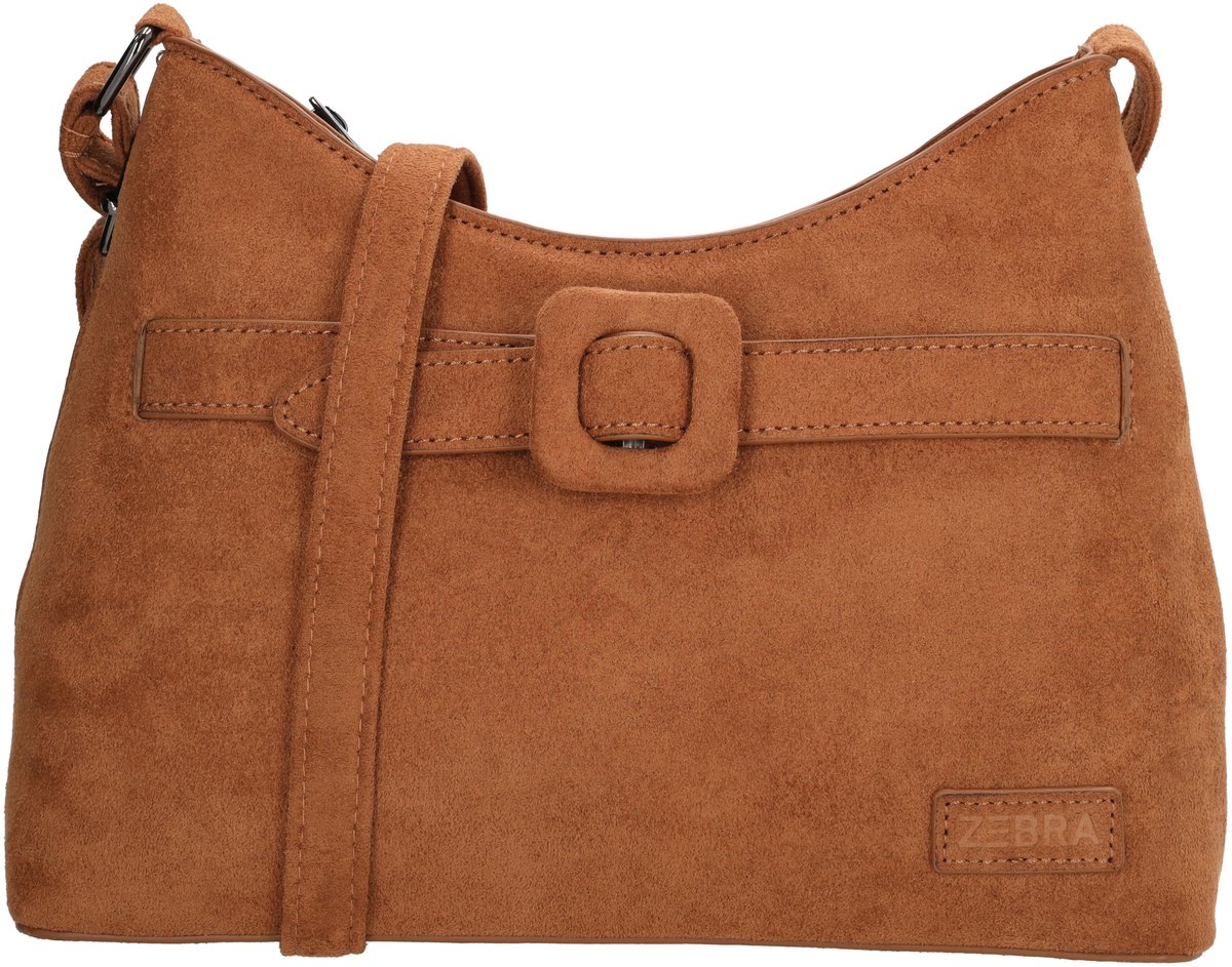 Zebra Trends Davina Crossbodytas - Dames Tas - Compact - Suede Look - Ritstas - Trendy Crossbody - Schoudertas - Camel