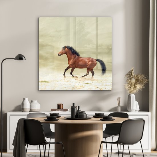 MuchoWow® Peinture sur verre 90x90 cm - Peinture sur verre - Cheval - Tissu - Sable - Photo sur verre acrylique - Peintures