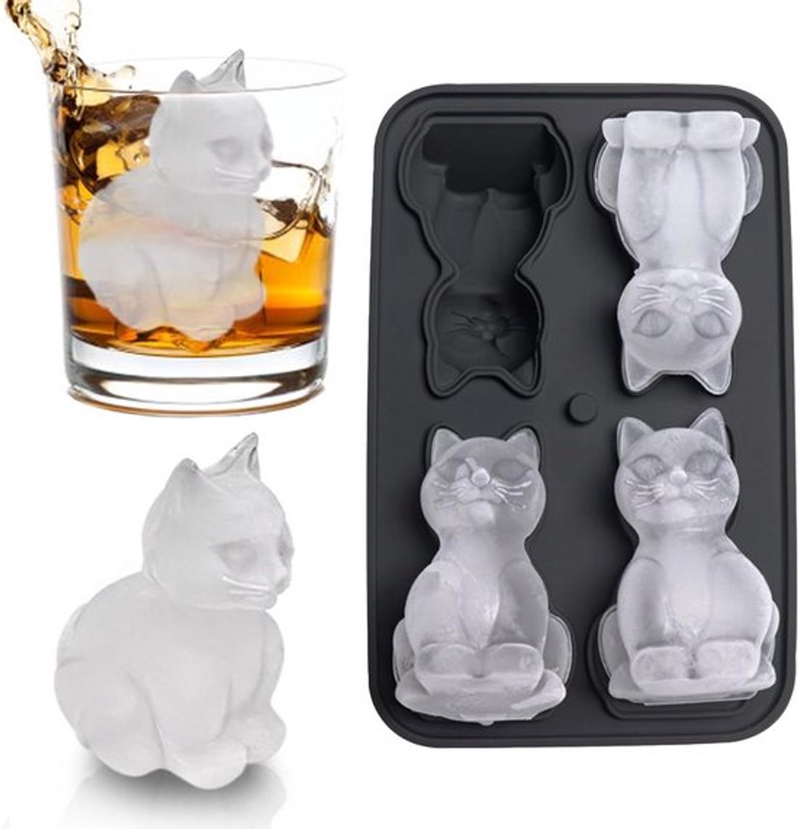 Siliconen ijsblokjesvorm voor cocktails, whisky, bier en wijn met deksel