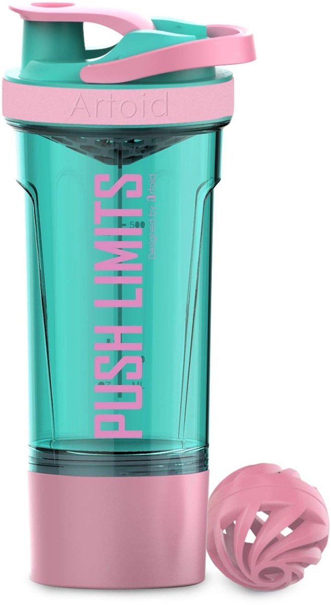aladdien - Eiwit Shaker - Sportsupplementen - BPA-vrij - Roze/Groen - Gezonde smoothies - Perfect voor de sportschool - 720ml