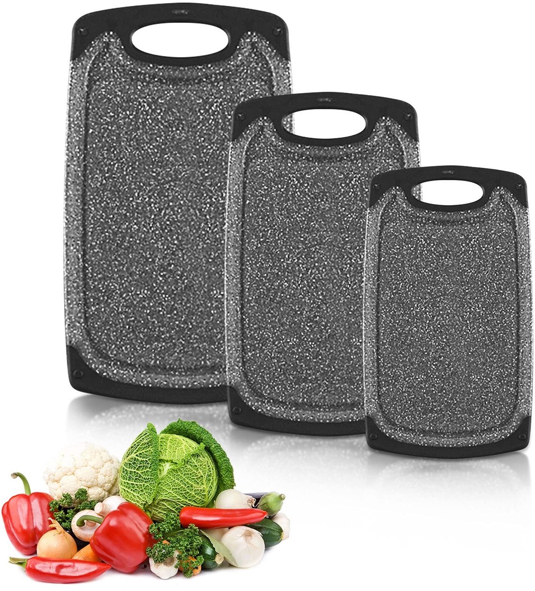 VT Goods - Snijplank - Set van 3 Snijplanken - Antibacterieel - Bruin - Vaatwasmachinebestendig - Voor Vlees, Groenten, Fruit - Diverse Maten