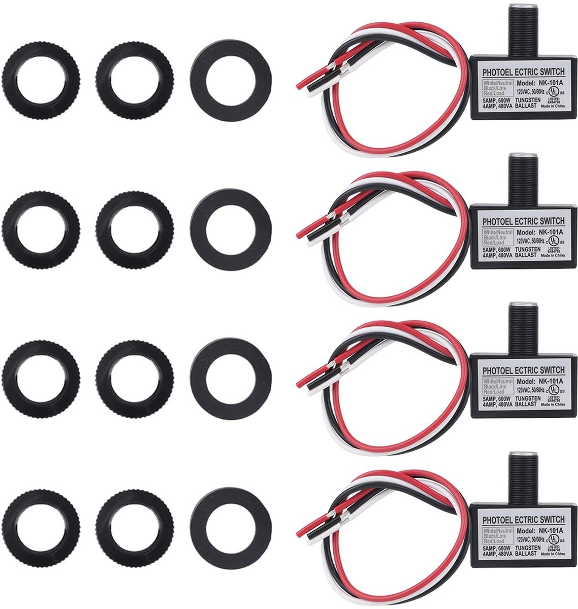 SPHProducts - Foto-elektrische Lichtsensor - 4-Pack met schakelaar - Automatische aan en uit - Dusk till dawn functie - Eenvoudige installatie - Gesch
