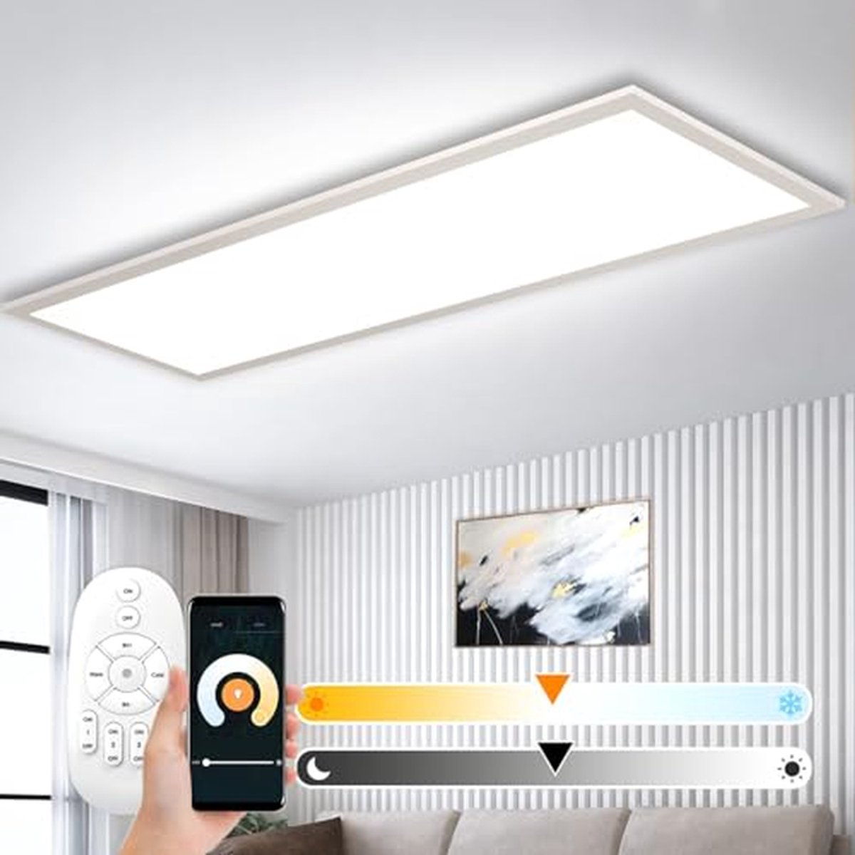 Dimbare LED-plafondlamp 120 x 30 cm, 40W, Intelligente Verlichting 2700K-6500K voor Kantoor en Woonruimte