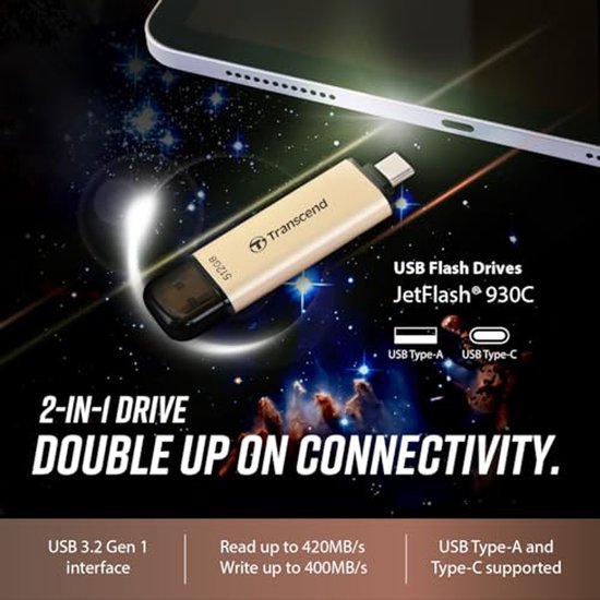 USB Flash Drive - Geheugenstick Gegevensdrager - Snelle Data Overdracht - Dubbele Aansluiting - 128 GB - Goudkleurig — afbeelding 5