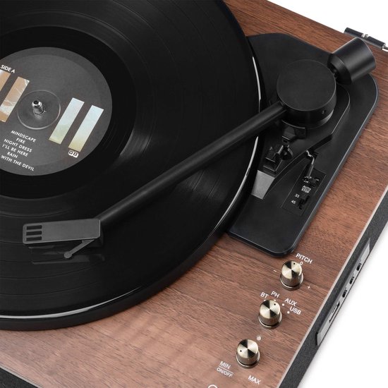Platenspeler Bluetooth (in/uit) - Fenton RP162 - retro platenspeler met speakers (stereo) en mp3 speler - Bruin