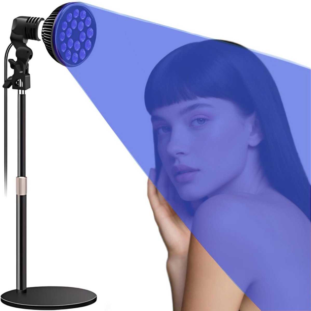 Gezichts- en Lichaamsbruiningslamp met 18 LED's Blauw Lichttherapie en Verstelbare Standaard