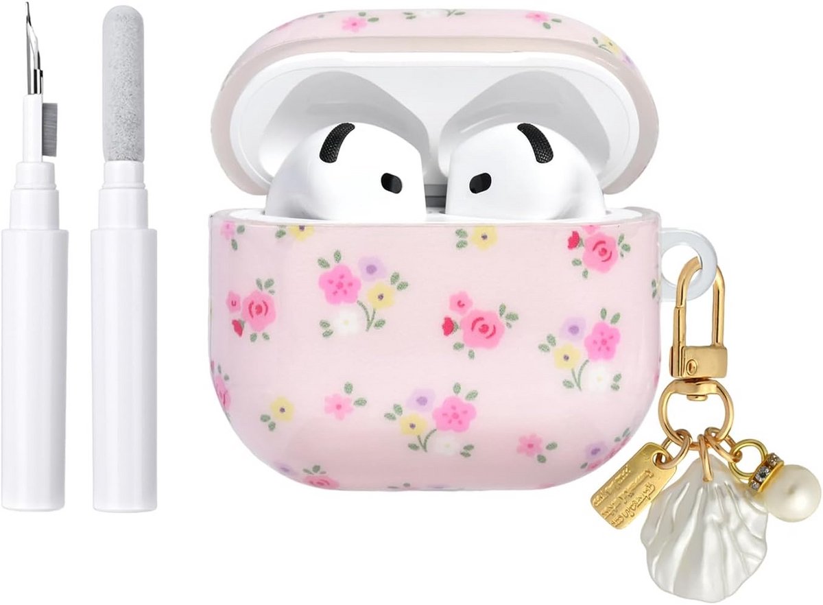 Schattige Bloemenhoes voor AirPods 4 met Complete Reinigingsset