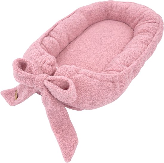 Soosie Teddy Bow Babynestje – Zacht Teddy Babynest met Uitneembaar Matras en Decoratieve Strik – Roze