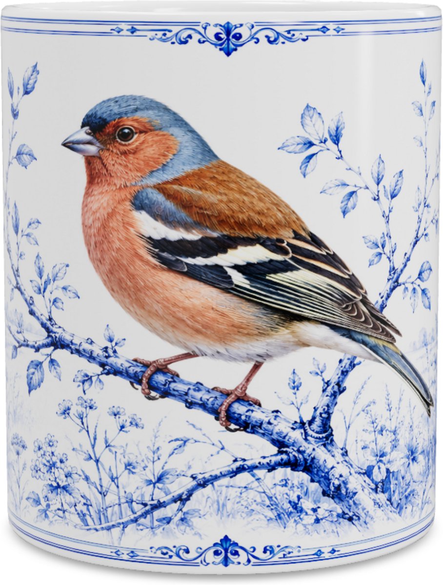 Mok Vink (Fringilla coelebs) - Delfts Blauw Design - Cadeau voor Vogelliefhebber