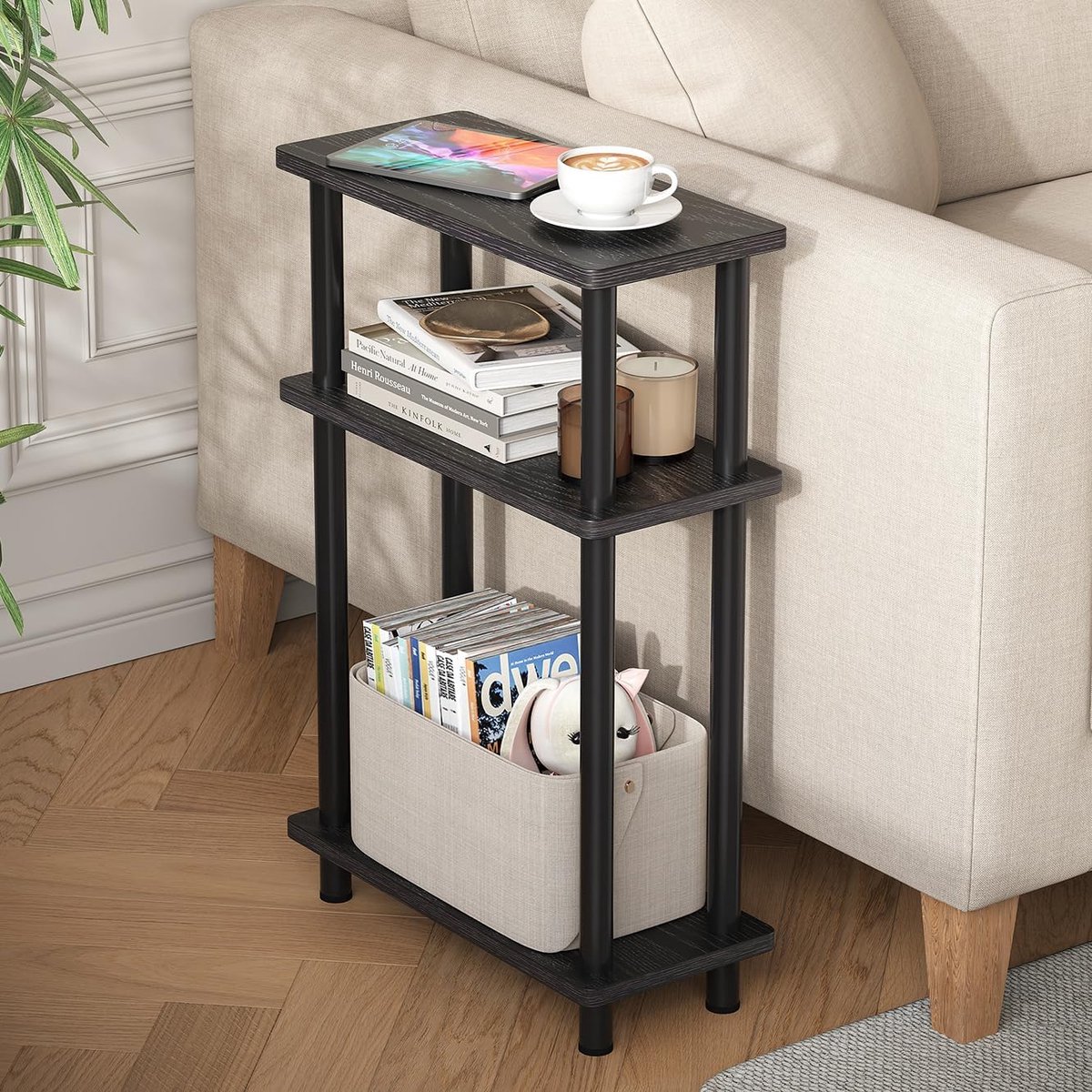 Smalle bijzettafel - Hoektafel - Decoratie plaatsen - Modern design - 40x18x61.5 CM - Zwart