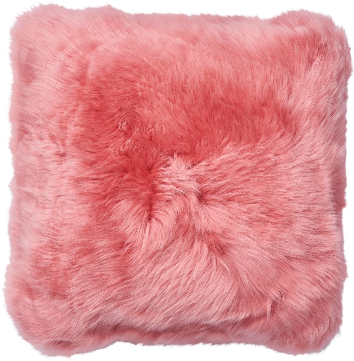 Sheepskin House Langharig Schapenvacht Kussen - Dubbelzijdig - Nieuw- Zeelandse - 45x45 cm coral lantana