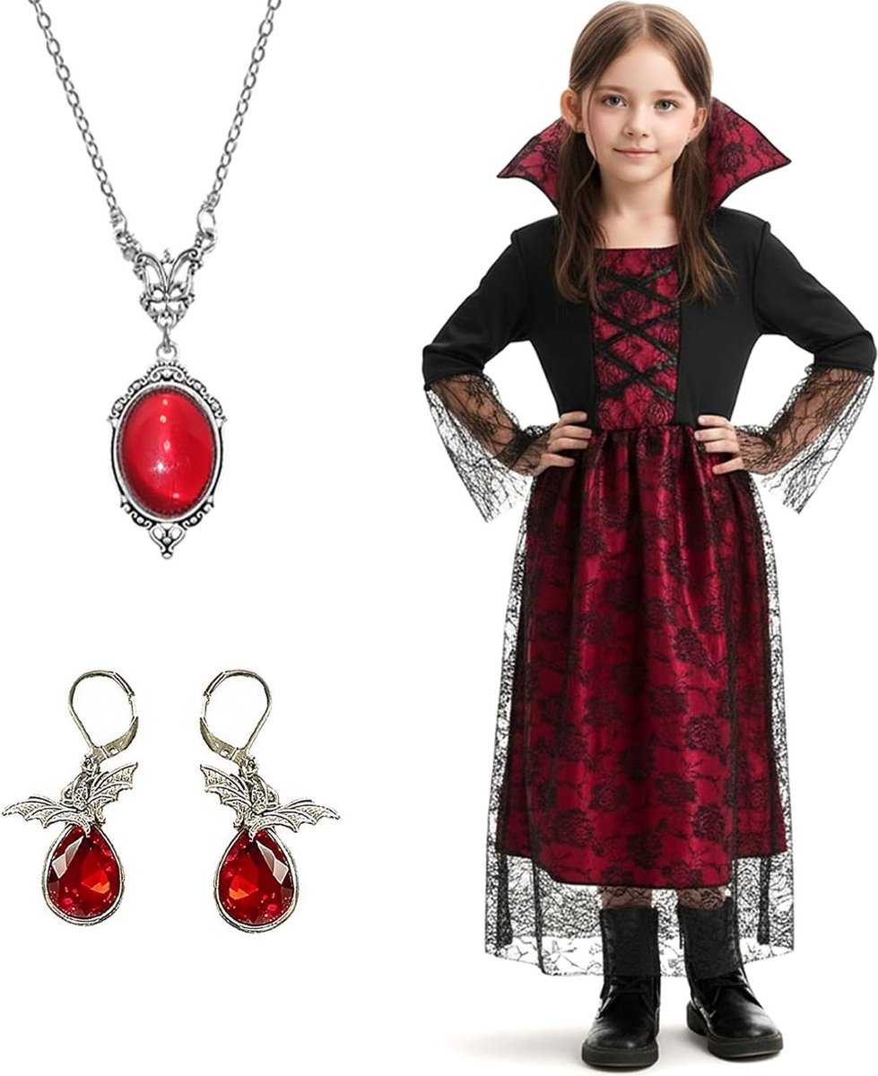 Vampier Kostuum voor Kinderen met Sieraden voor Halloween en Cosplay, Perfect voor Feestjes