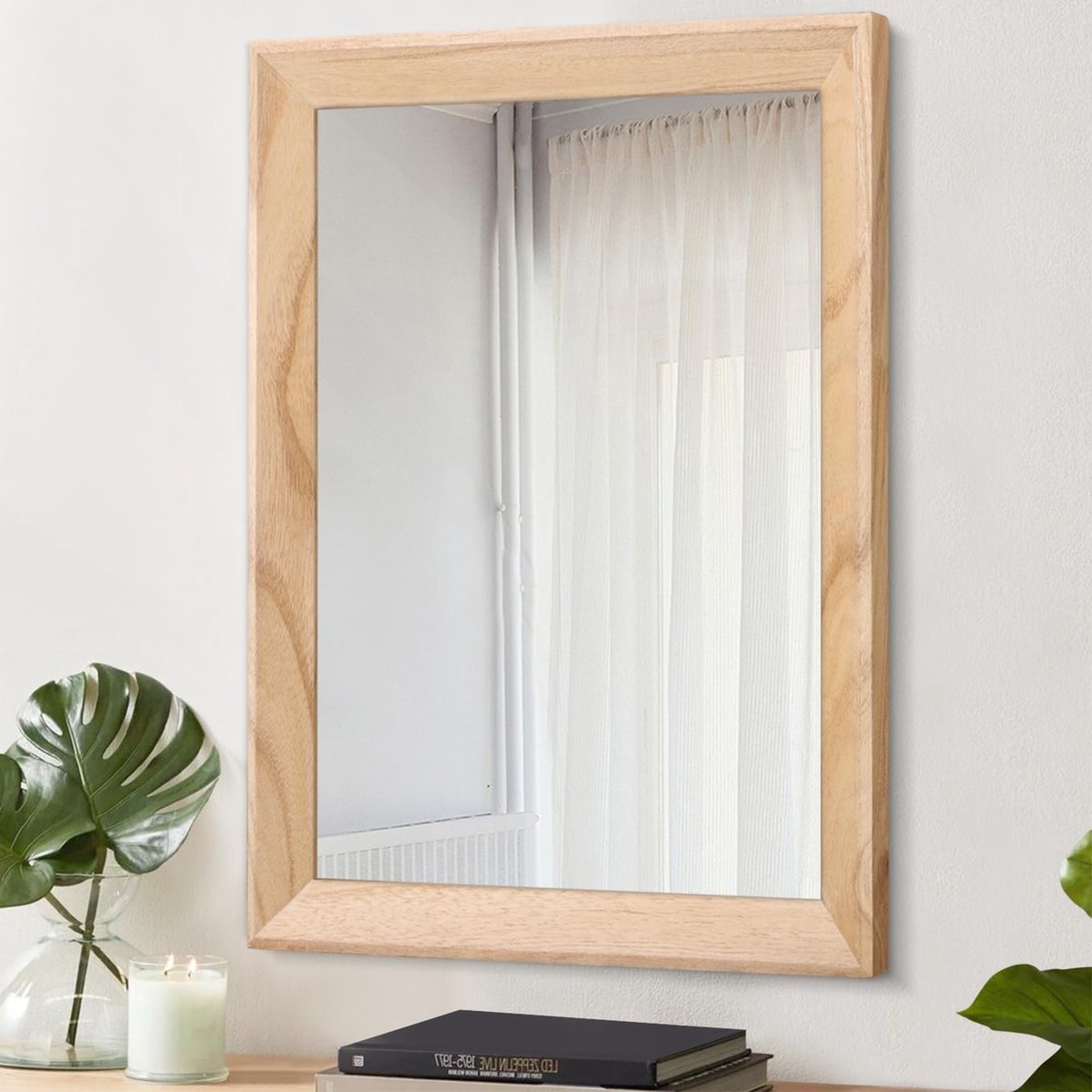 Rustieke Houten Geleefde Decoratieve Rechthoekige Hangspiegel voor Badkamer en Slaapkamer met Vintage Uiterlijk