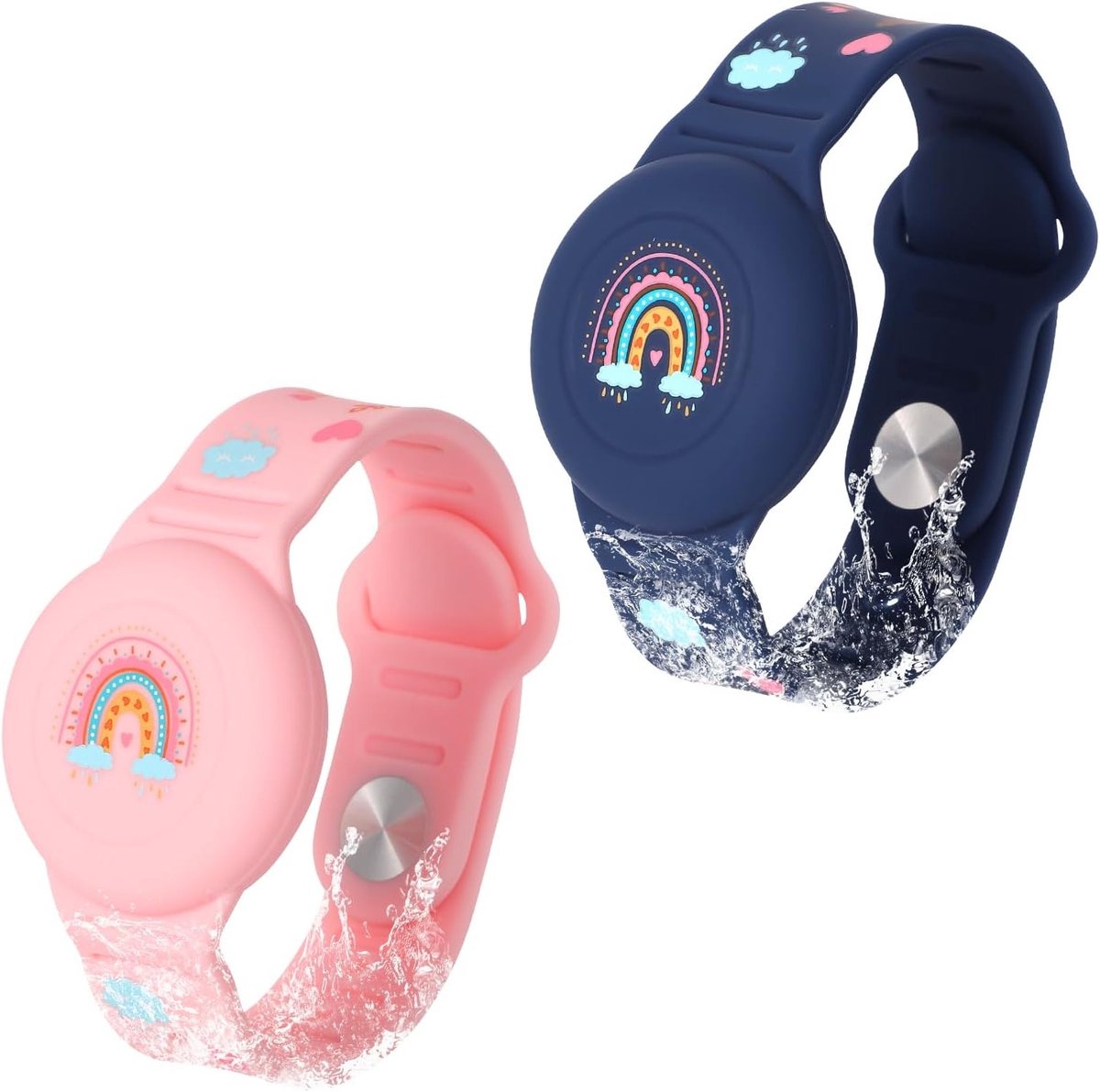 Verstelbare Kids Horlogeband met Boho Regenboogpatroon voor AirTag - 2 Stuks, Geschikt voor Peuters en Kinderen, GPS Tracker Accessoire