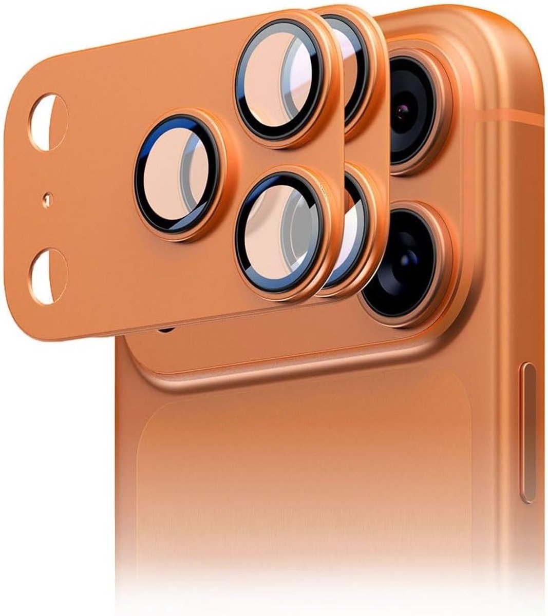 Bescherming voor de Camera van de iPhone 17 Pro Max, Krasbestendig, Sterk Metaalontwerp en Gehard Glas 9H, Volledige Camera Bescherming in Cosmic Orange